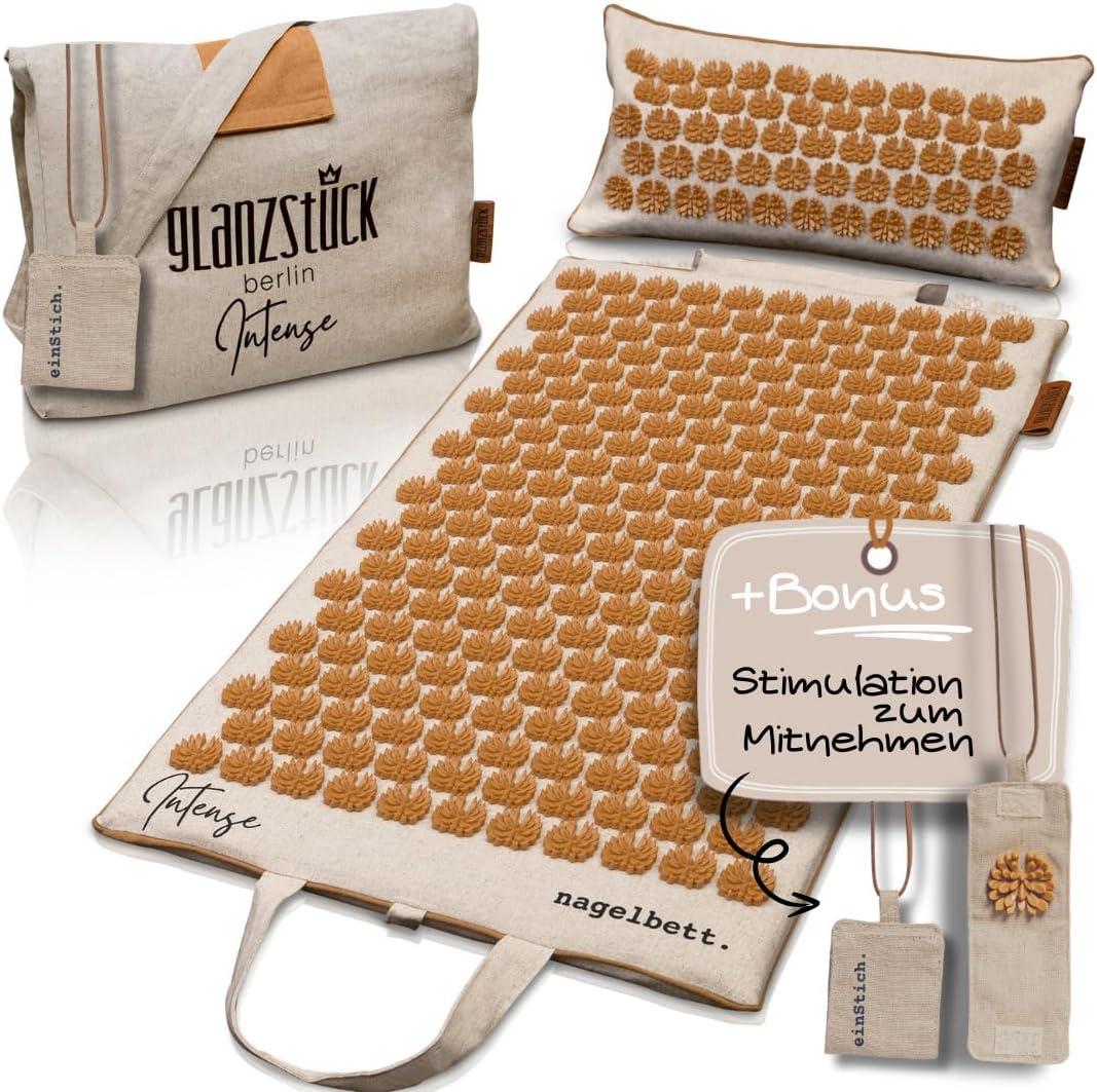 Glanzstück Berlin Intense XL Set – intensivere Akupressurmatte aus Leinen für erfahrene Anwender